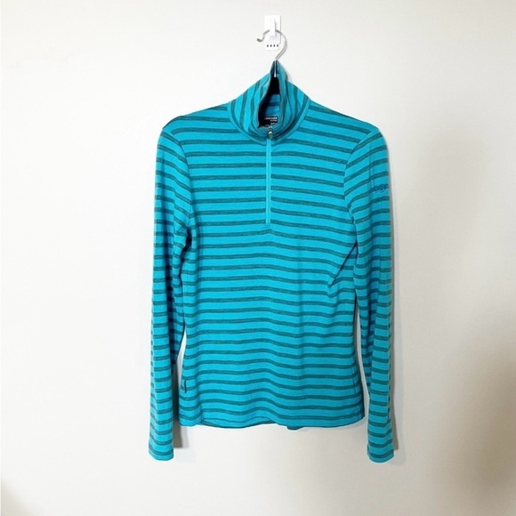 Icebreaker merino wool 260 blue stripe 1/4 zip medium - Picture 1 of 11